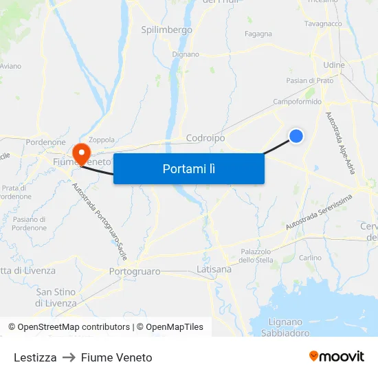Lestizza to Fiume Veneto map
