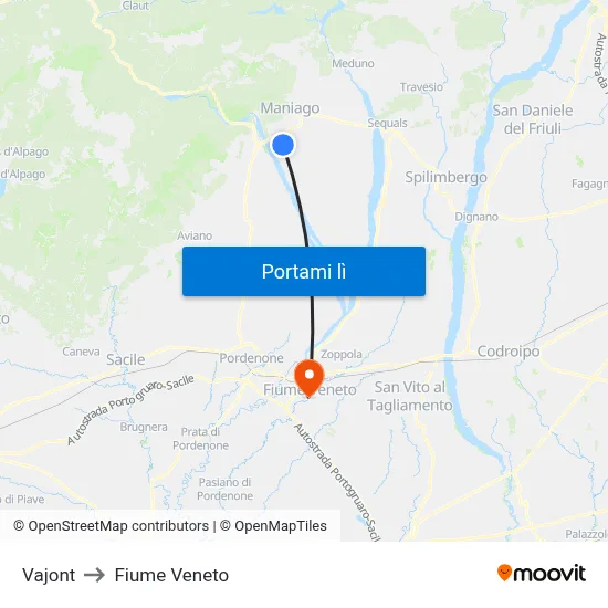 Vajont to Fiume Veneto map