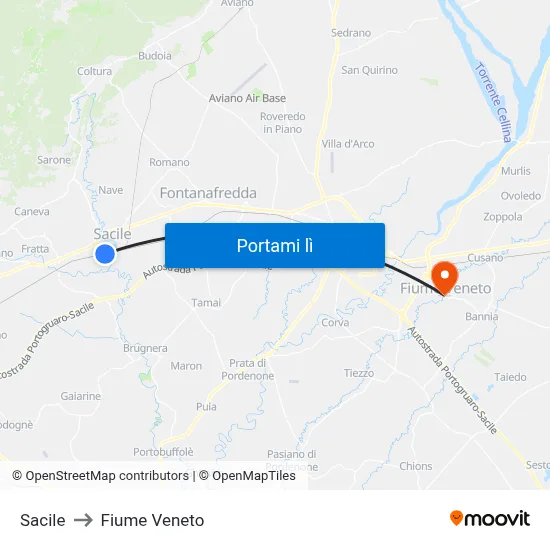 Sacile to Fiume Veneto map