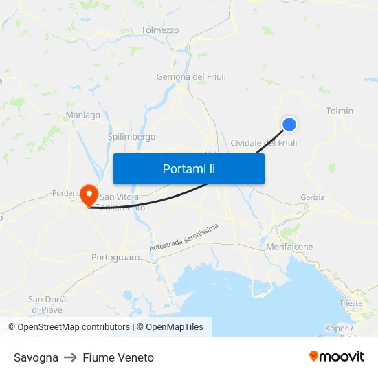 Savogna to Fiume Veneto map