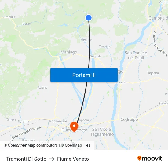 Tramonti Di Sotto to Fiume Veneto map