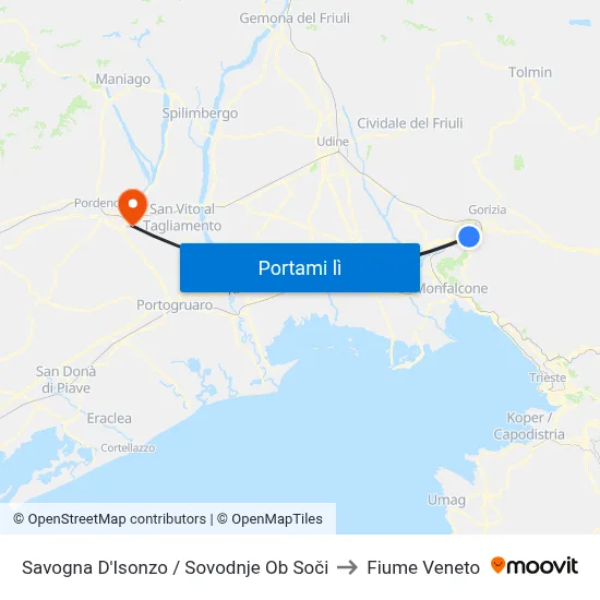 Savogna D'Isonzo / Sovodnje Ob Soči to Fiume Veneto map