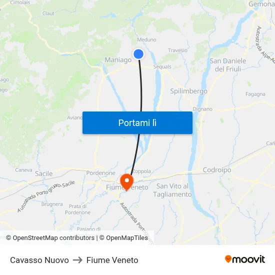 Cavasso Nuovo to Fiume Veneto map