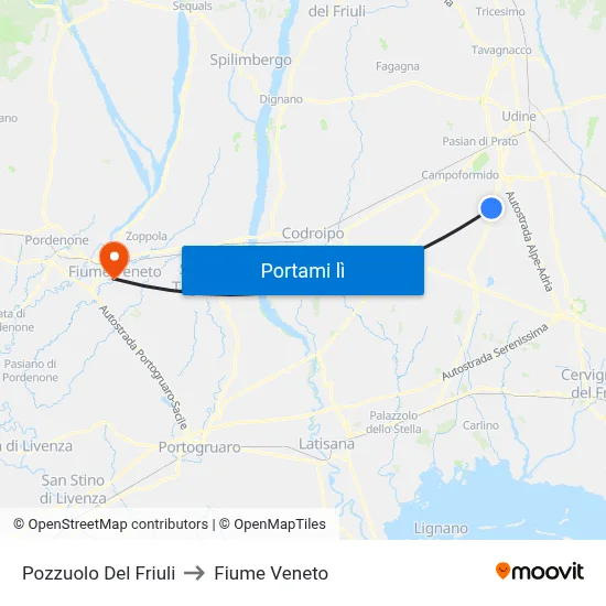 Pozzuolo Del Friuli to Fiume Veneto map