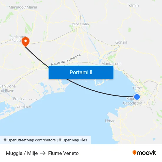 Muggia / Milje to Fiume Veneto map