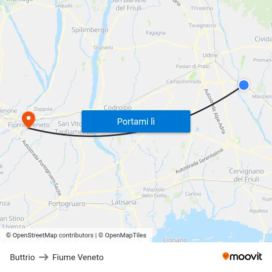 Buttrio to Fiume Veneto map