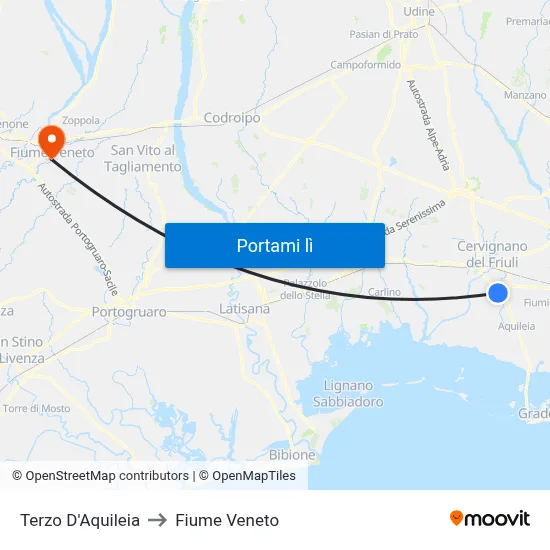 Terzo D'Aquileia to Fiume Veneto map