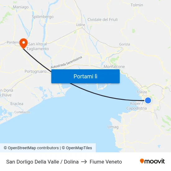 San Dorligo Della Valle / Dolina to Fiume Veneto map
