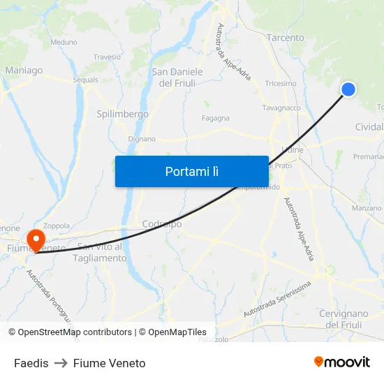 Faedis to Fiume Veneto map