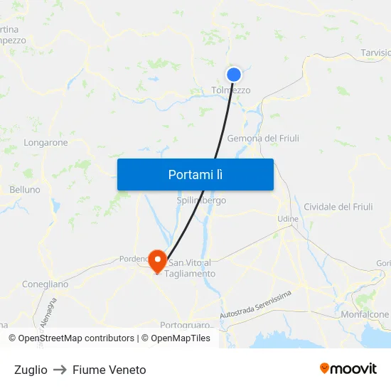 Zuglio to Fiume Veneto map