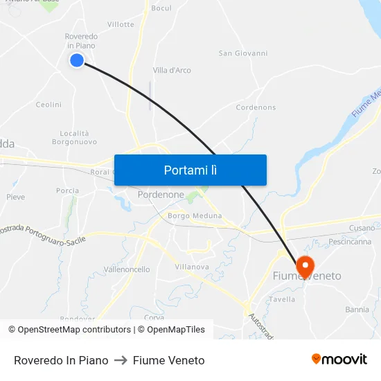 Roveredo In Piano to Fiume Veneto map