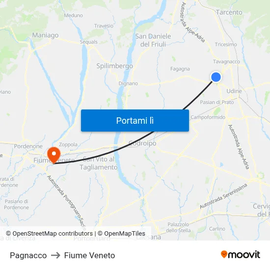 Pagnacco to Fiume Veneto map