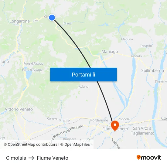 Cimolais to Fiume Veneto map
