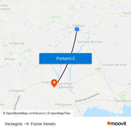 Verzegnis to Fiume Veneto map