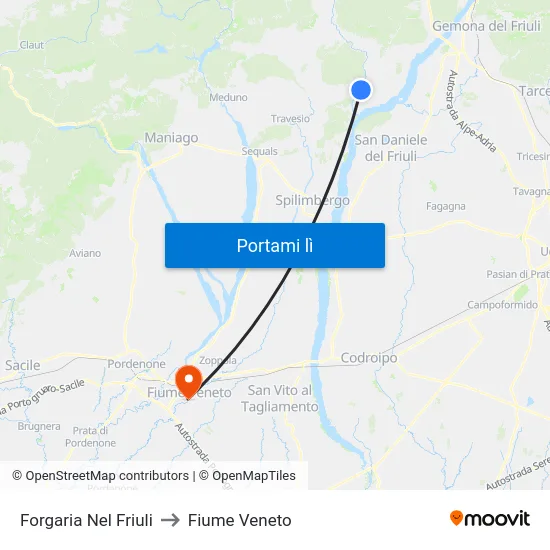 Forgaria Nel Friuli to Fiume Veneto map