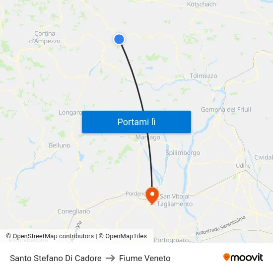 Santo Stefano Di Cadore to Fiume Veneto map