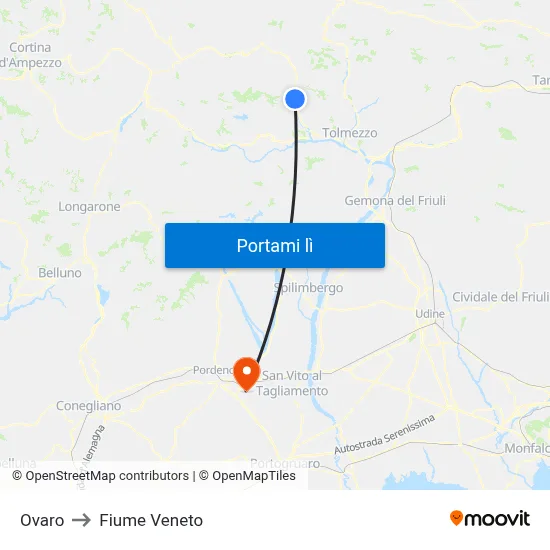 Ovaro to Fiume Veneto map