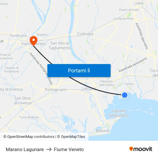 Marano Lagunare to Fiume Veneto map