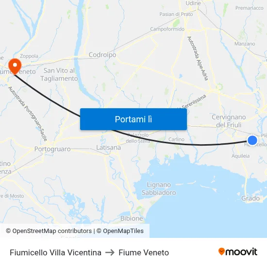Fiumicello Villa Vicentina to Fiume Veneto map