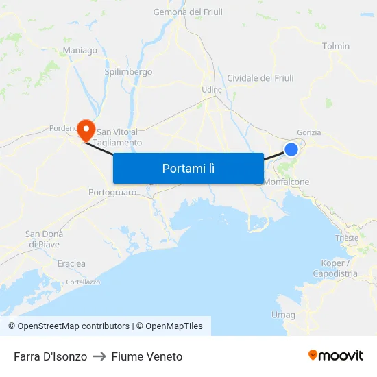 Farra D'Isonzo to Fiume Veneto map