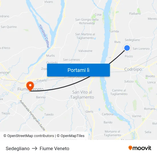 Sedegliano to Fiume Veneto map