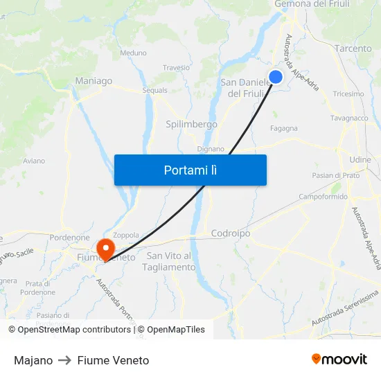 Majano to Fiume Veneto map