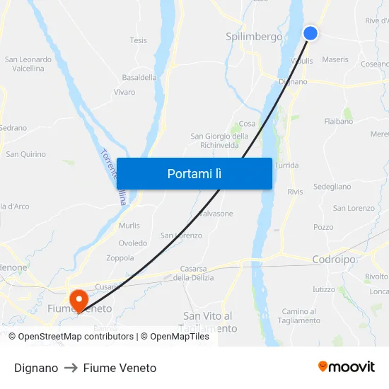 Dignano to Fiume Veneto map