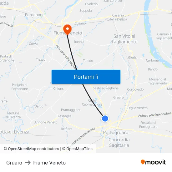 Gruaro to Fiume Veneto map