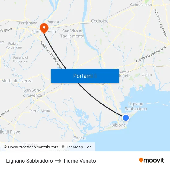 Lignano Sabbiadoro to Fiume Veneto map