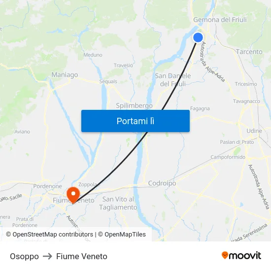 Osoppo to Fiume Veneto map