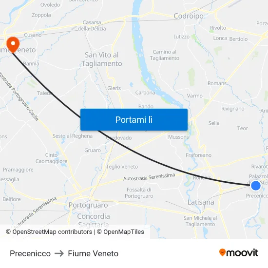 Precenicco to Fiume Veneto map