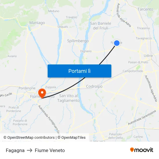 Fagagna to Fiume Veneto map