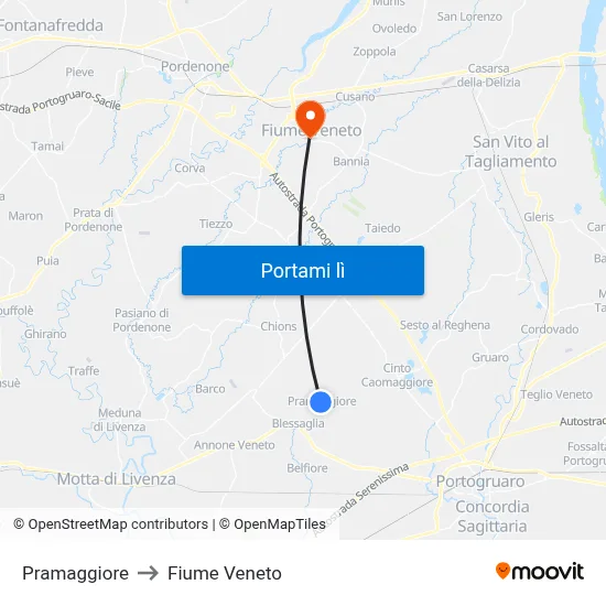 Pramaggiore to Fiume Veneto map