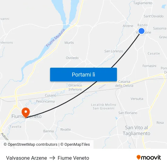 Valvasone Arzene to Fiume Veneto map