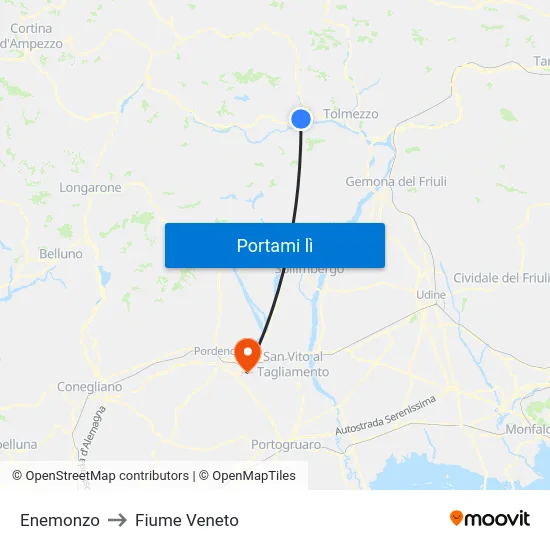 Enemonzo to Fiume Veneto map