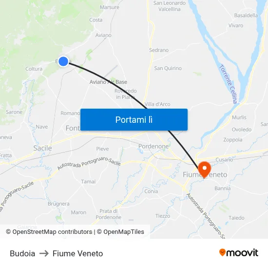 Budoia to Fiume Veneto map