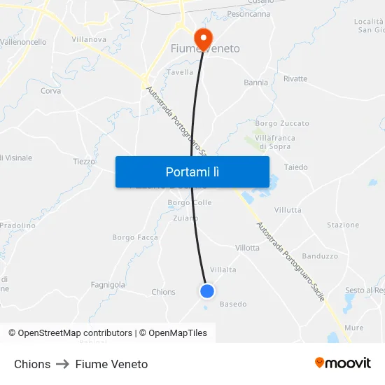 Chions to Fiume Veneto map