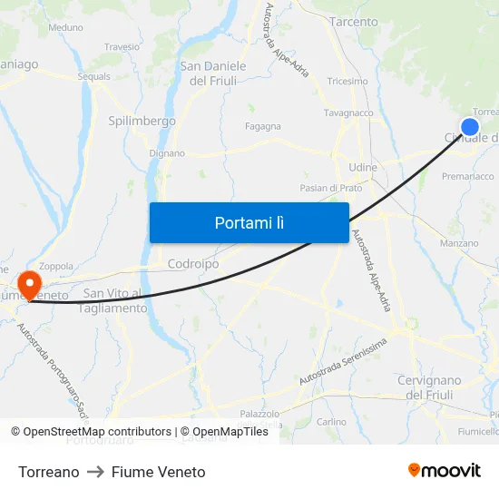 Torreano to Fiume Veneto map
