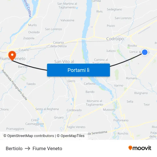 Bertiolo to Fiume Veneto map