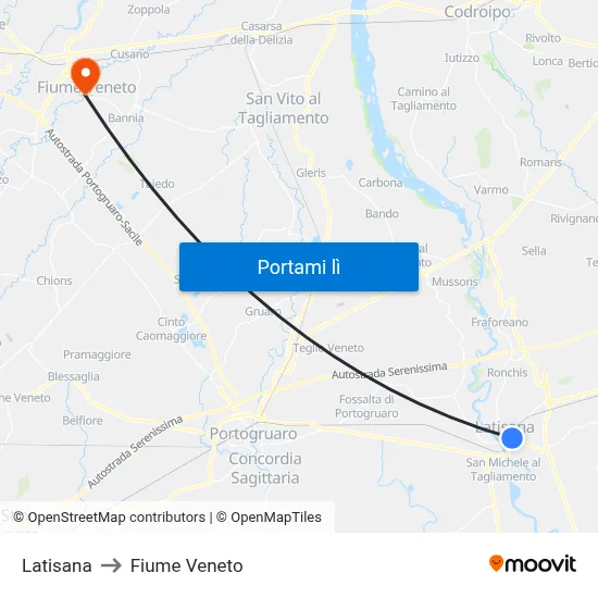Latisana to Fiume Veneto map