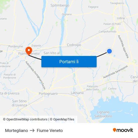 Mortegliano to Fiume Veneto map