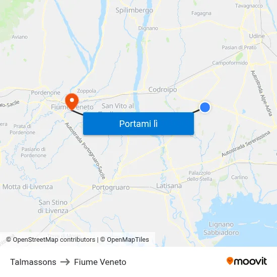 Talmassons to Fiume Veneto map