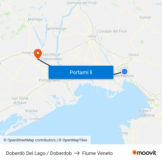 Doberdò Del Lago / Doberdob to Fiume Veneto map