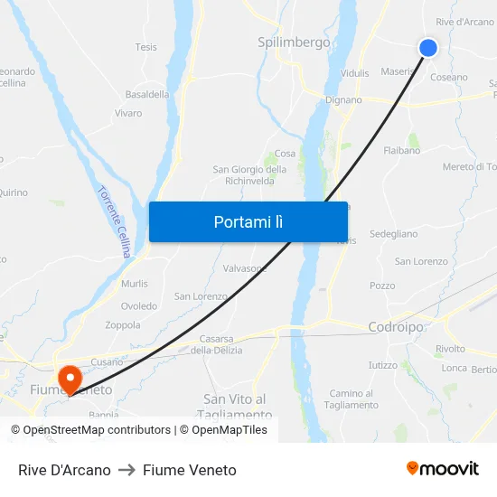 Rive D'Arcano to Fiume Veneto map