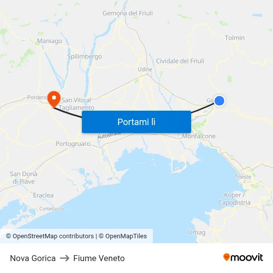 Nova Gorica to Fiume Veneto map