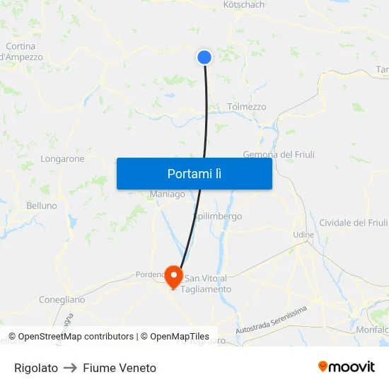 Rigolato to Fiume Veneto map