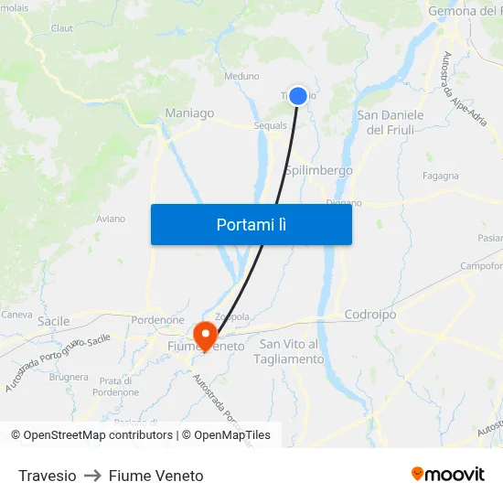 Travesio to Fiume Veneto map