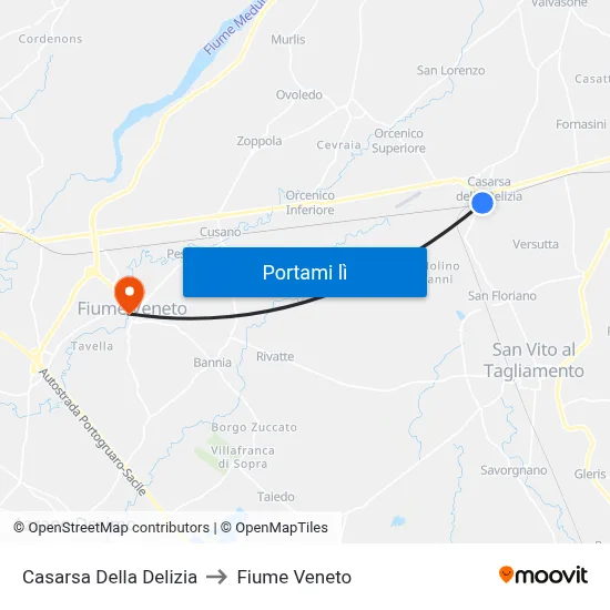 Casarsa Della Delizia to Fiume Veneto map