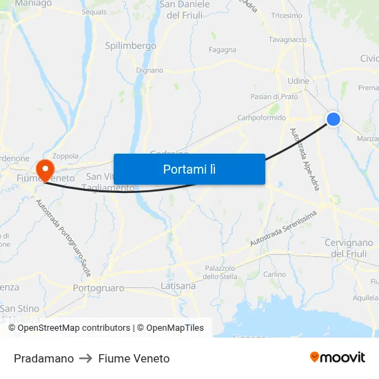 Pradamano to Fiume Veneto map
