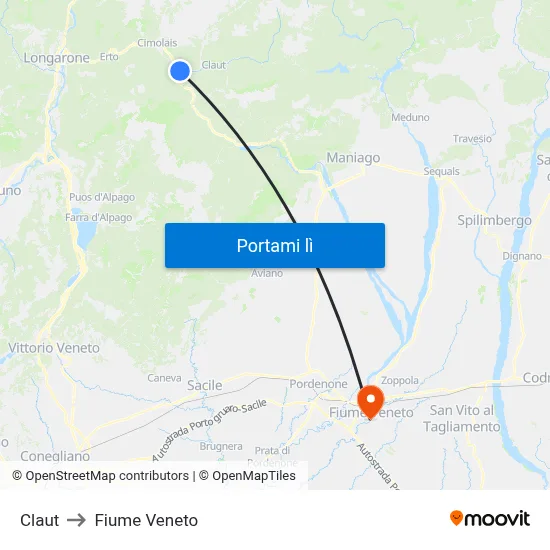Claut to Fiume Veneto map